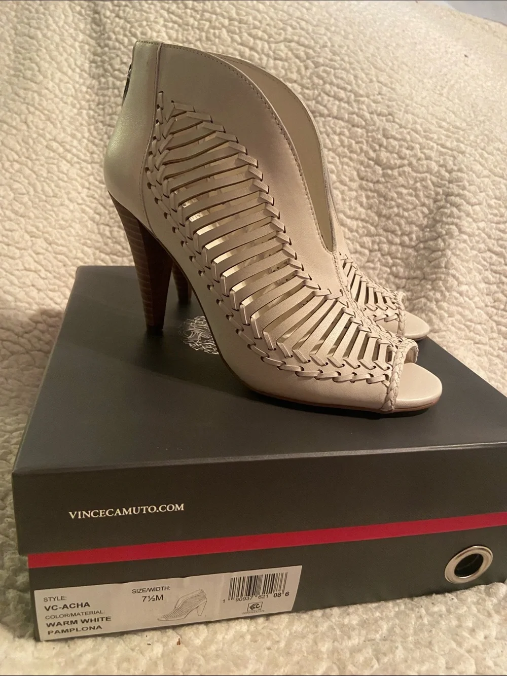 Vince Camuto Warm White Woven Peep-Toe Heel Booties - Neutral Leather